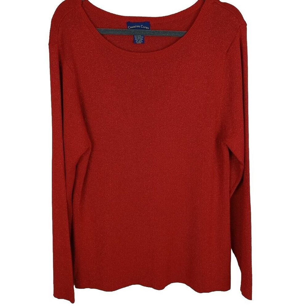 Charter Club Sweater Red Metallic Long Sleeve Knit Pullover Womens XL NWOT